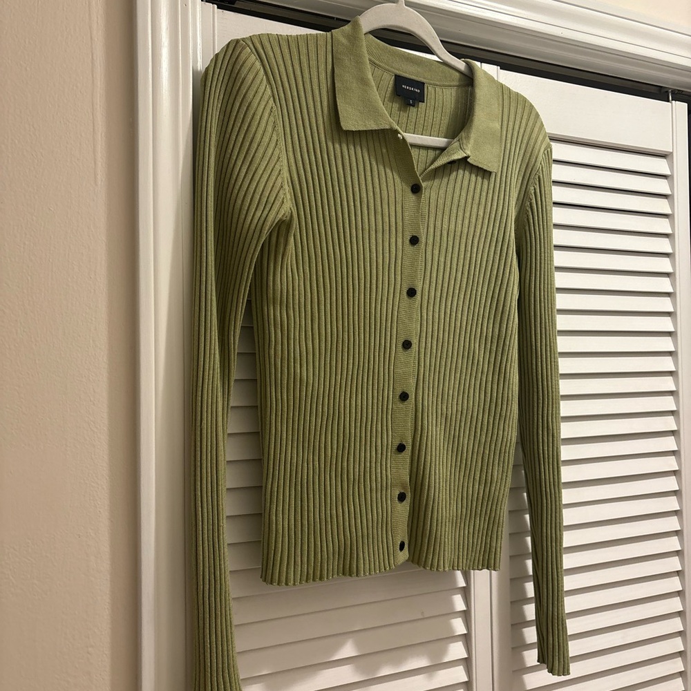 Herskind Women's Ribbed Cardigan/ Button Down knit- Olive Size S